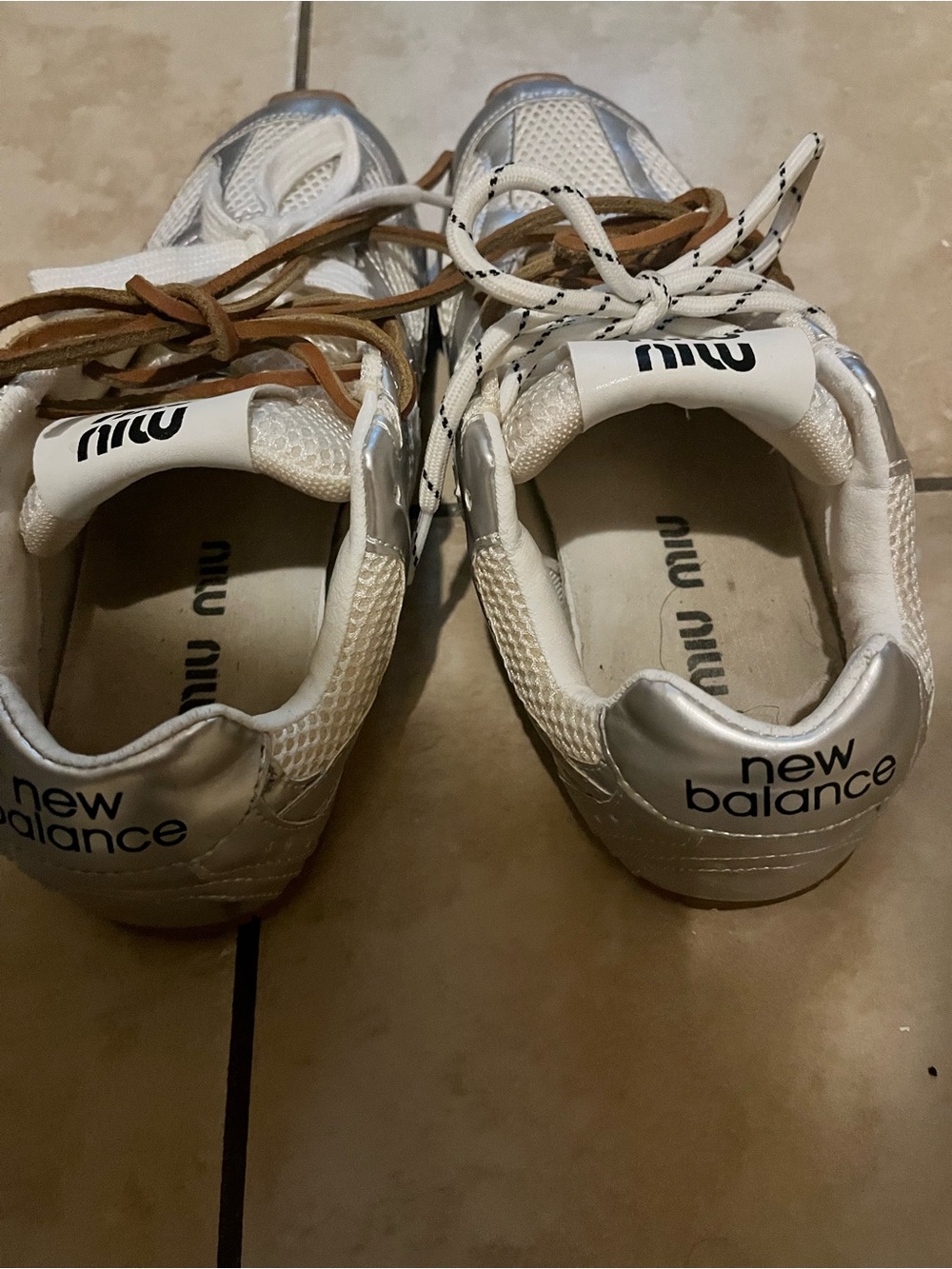 Miu Miu Silver Mesh & Leather Sneakers - Silver/Brown - Picture 2 of 4